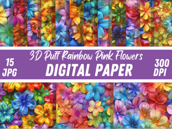 Download Puff 3D Rainbow Pink Floral Pattern - Rainbow Collection