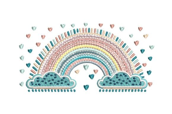 Download Ornate Rainbow with Clouds and Hearts Embroidery Design - Rainbow Collection