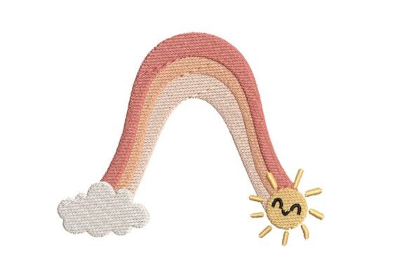 Download Smiling Sun and Pastel Rainbow with Cloud Embroidery Design - Rainbow Collection