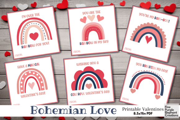 Download Kids Retro Boho Rainbow Valentine Cards - Rainbow Collection