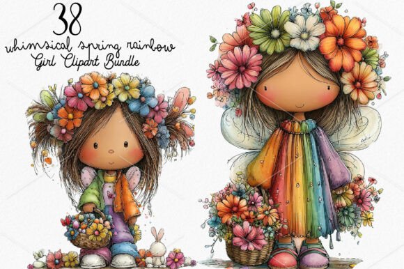 Download Whimsical Spring Rainbow Girl Clipart - Rainbow Collection