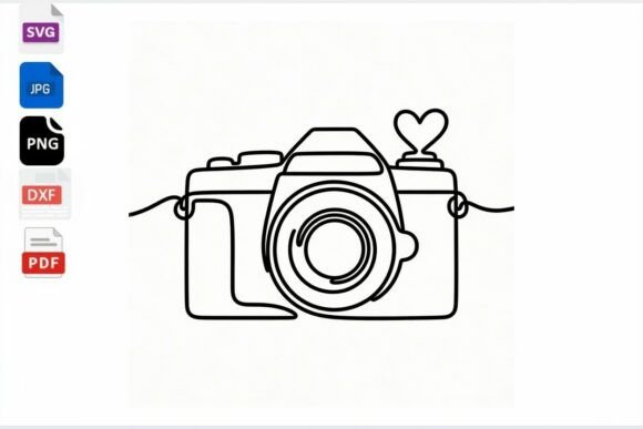 Download Camera Heart Line Art SVG PNG DXF Vector - Premium Bundle
